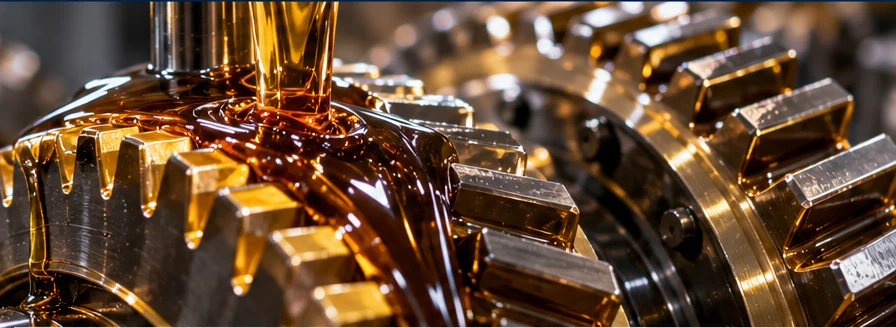 Xtreme pressure gear oil flowing over industrial gears
