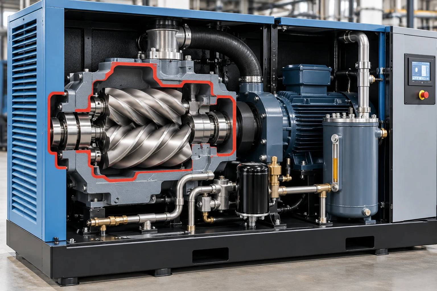 Rotary screw compressor cutaway