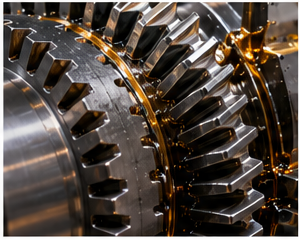 Intermeshing industrial steel gears with oil film
