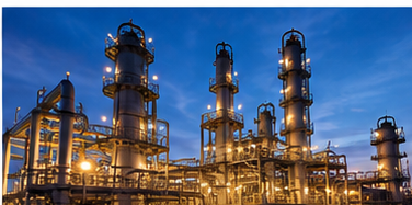Large industrial process plant at dusk.