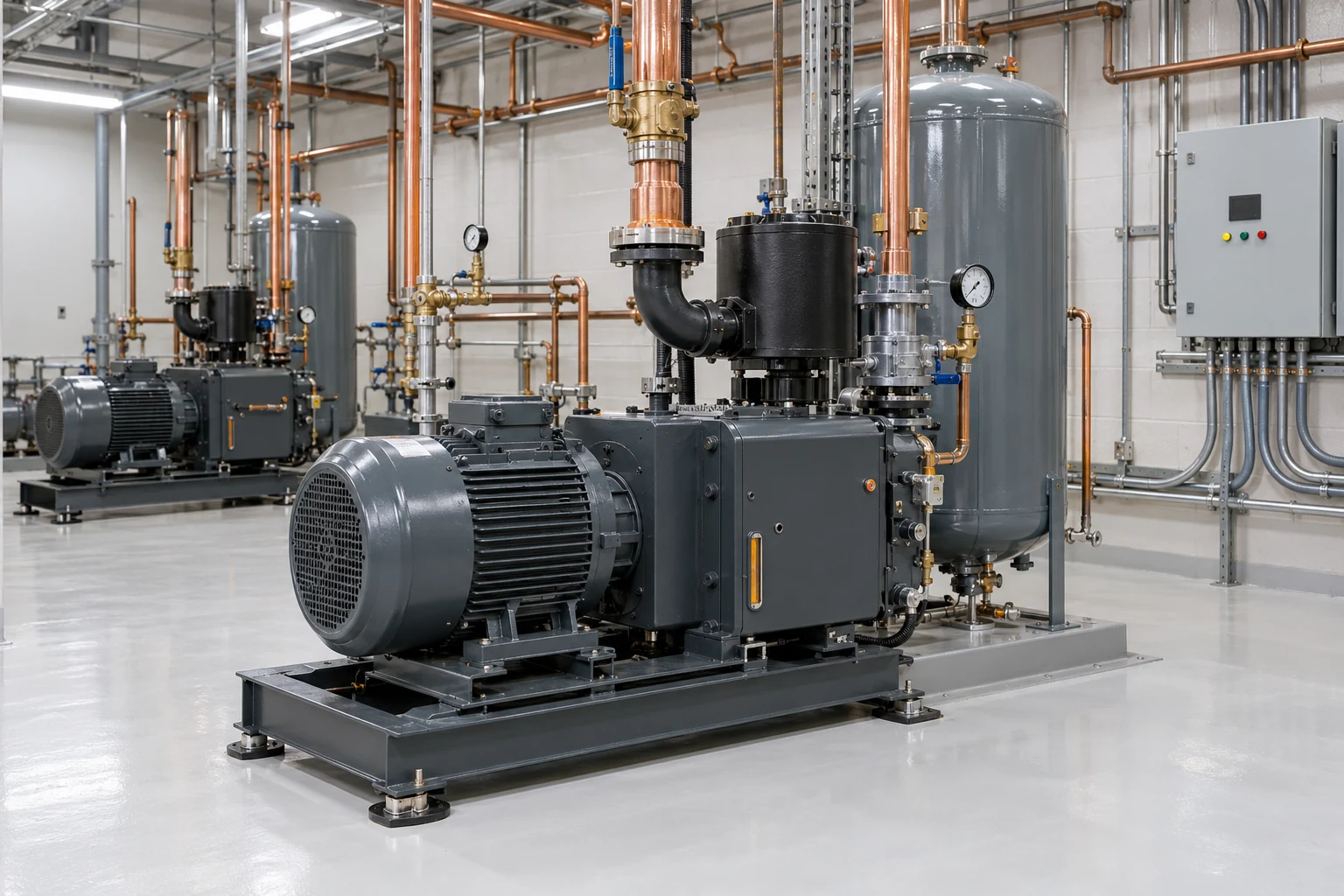 Hospital vacuum pump installation in a dedicated mechanical equipment room