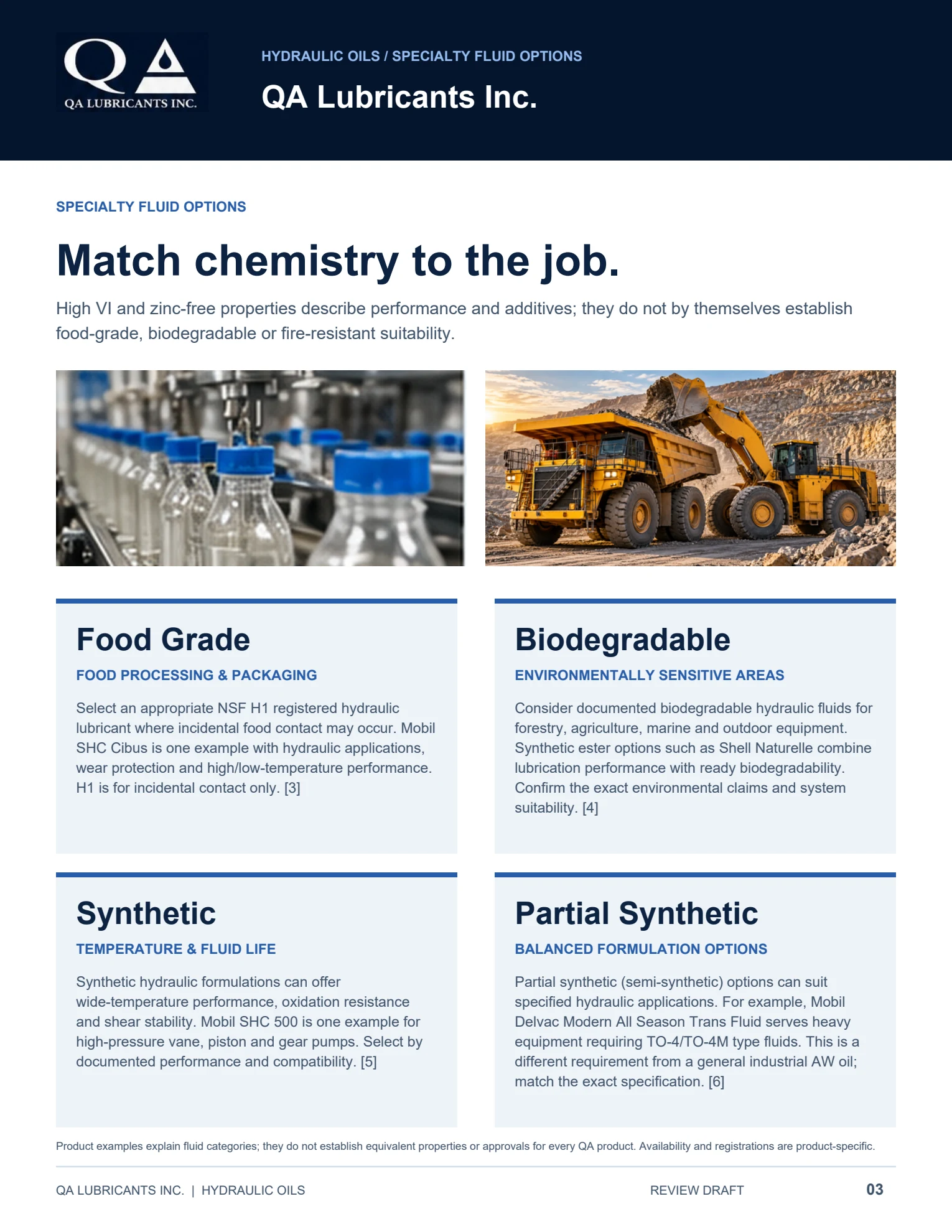 QA Hydraulic Oils brochure, page 3 of 4
